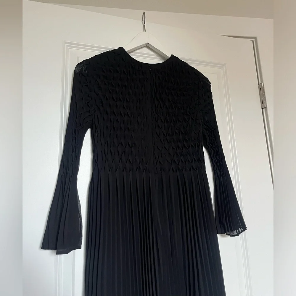 Topshop Black Diamond Pleated Black Dress with Bell Sleeves